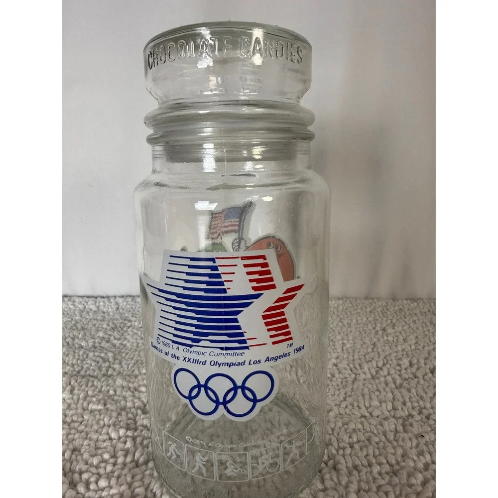 1984 Los Angeles Olympics M M Jar Glass Candy Container‎ Collectible